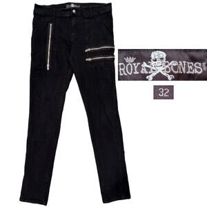 Royal Bones Man Zipper Skinny Jeans Black Size 32 Mall Goth Grunge Utility